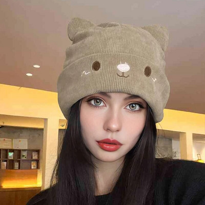 Плетена шапка с котешки уши с малко дяволче Дамска зимна шапка Kawaii Дамски шапки