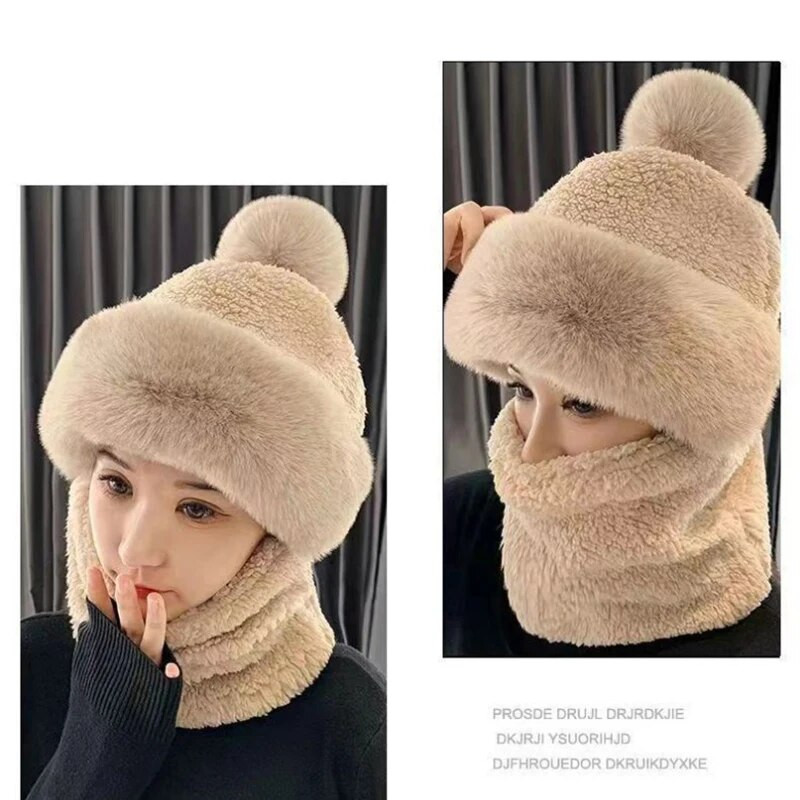 Ziemas āra trikotāžas cepure Sieviešu vilna trikotāžas cepure slēpošanas cepures komplekti plīša flīsa vēja necaurlaidīga bieza šalle apkakle Silti puloveri maskētas cepures