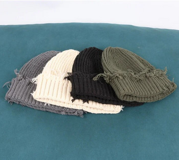 Νέα άφιξη Μόδα Πλεκτό Χειμωνιάτικο Ερειπωμένο Τρύπα Ανδρικά Skullies Beanies Unisex Hip-Hop μασίφ ζεστό καπέλο για γυναίκες Καπέλα τούκα δώρο