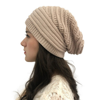 Γυναικείο καπέλο, γυναικεία μόδα Χειμωνιάτικο ζεστό καπέλο για κορίτσια Κροσέ μαλλί πλεκτό ζεστά καπέλα Πλεκτό καπέλο στυλ Stretch Μοντέρνο με ραβδώσεις χοντροκομμένο καπέλο