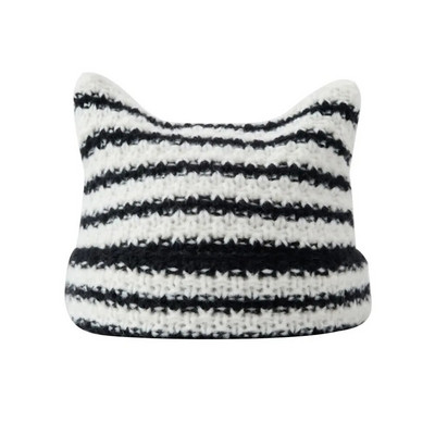 Y2K Harajuku Punk Gothic Knitted Cat Ear Little Devil Hat Millennium Women Kawaii Designer Winter Handmade Beanie Female Caps