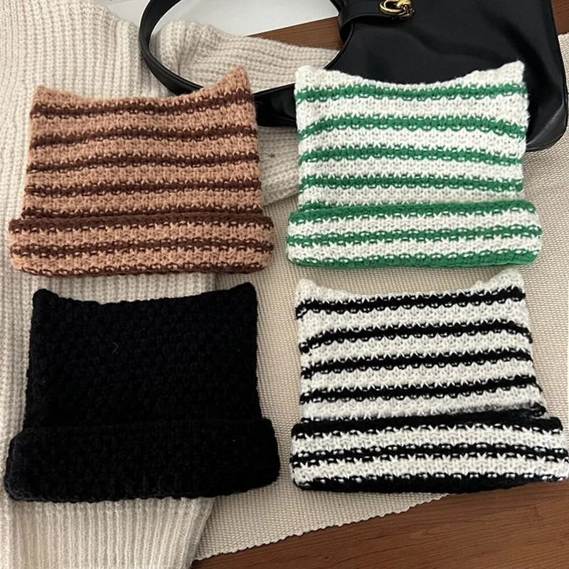 Y2K Harajuku Punk Gothic trikotāžas kaķa auss Mazā velna cepure Millenium Women Kawaii dizaineru ziemas, rokām darinātas beanie sieviešu cepures