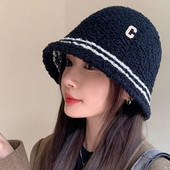 RICYGVM lambafliisist naiste Panama basseini müts mood C-täht ämbrimüts ühevärviline villane kalamehemüts talve soojad plüüsist visiirid