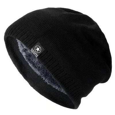 Jaunas Unisex ziemas cepures Vienkrāsainas trikotāžas cepures vīriešiem un sievietēm Star Sports Beanie Cap Outdoor Pievienot kažokādu oderi Siltas slēpošanas cepures
