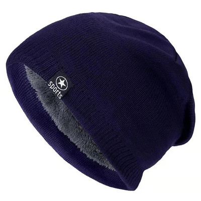 Jaunas Unisex ziemas cepures Vienkrāsainas trikotāžas cepures vīriešiem un sievietēm Star Sports Beanie Cap Outdoor Pievienot kažokādu oderi Siltas slēpošanas cepures