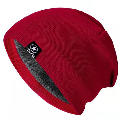 Jaunas Unisex ziemas cepures Vienkrāsainas trikotāžas cepures vīriešiem un sievietēm Star Sports Beanie Cap Outdoor Pievienot kažokādu oderi Siltas slēpošanas cepures