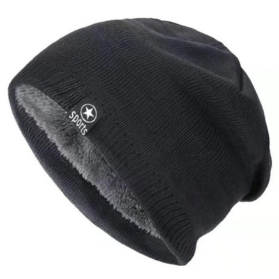 Jaunas Unisex ziemas cepures Vienkrāsainas trikotāžas cepures vīriešiem un sievietēm Star Sports Beanie Cap Outdoor Pievienot kažokādu oderi Siltas slēpošanas cepures