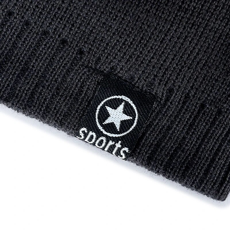 Jaunas Unisex ziemas cepures Vienkrāsainas trikotāžas cepures vīriešiem un sievietēm Star Sports Beanie Cap Outdoor Pievienot kažokādu oderi Siltas slēpošanas cepures
