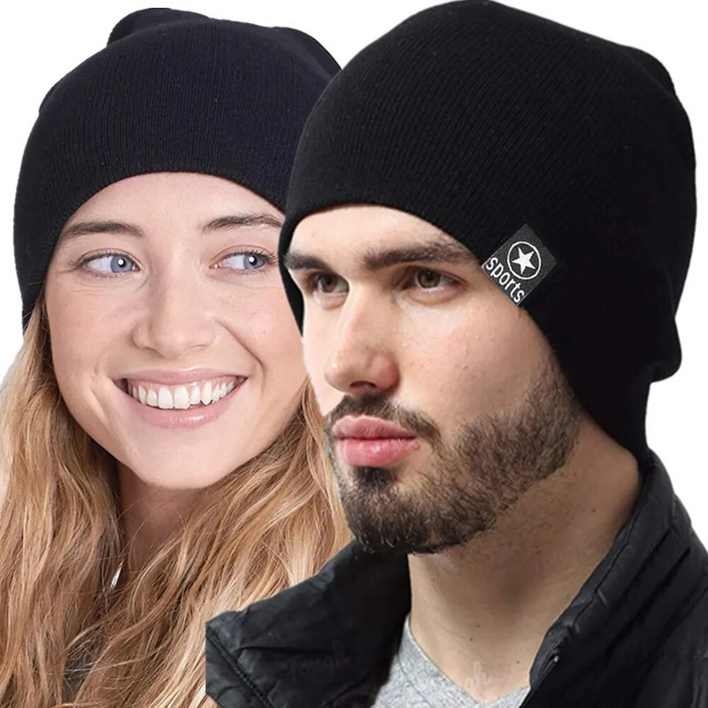 Jaunas Unisex ziemas cepures Vienkrāsainas trikotāžas cepures vīriešiem un sievietēm Star Sports Beanie Cap Outdoor Pievienot kažokādu oderi Siltas slēpošanas cepures
