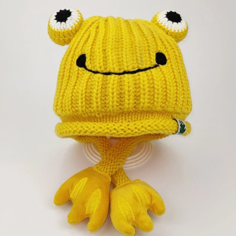 Vecākiem un bērniem jauka vardes cepure Rudens un ziemas silta trikotāžas vilnas cepure Sieviešu un vīriešu karikatūras makšķernieku cepures