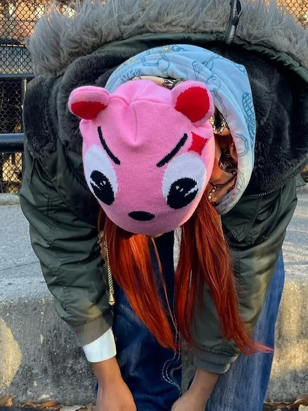 Unisex kawaii jauka modes cepure ziemas trikotāžas cepures ballītei rozā smieklīga cepure sievietēm vīriešiem dizains hip-hop personība aukstā y2k