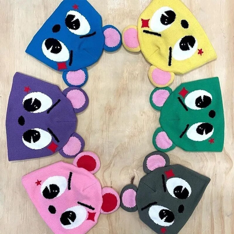 Unisex kawaii jauka modes cepure ziemas trikotāžas cepures ballītei rozā smieklīga cepure sievietēm vīriešiem dizains hip-hop personība aukstā y2k