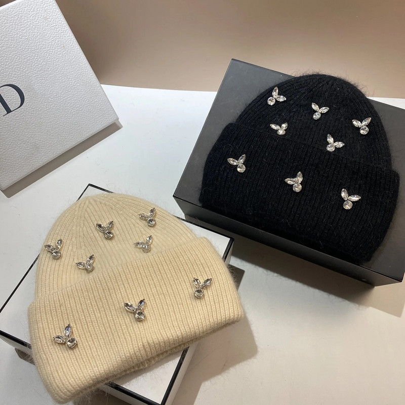 Krzno zeca iz Angole, luksuzni kamenčići, zimske kapice, šeširi za žene, topla pletena kapa, ženska kapa za šetnju na otvorenom, skijanje, skijanje