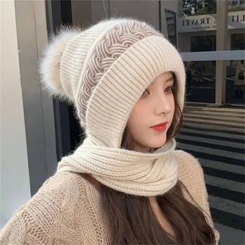 2023 Winter Hat Beanies Γυναικείο κασκόλ Κασκόλ Ζεστό αναπνέον πλεκτό καπέλο κουνελιού με μείγμα μαλλιών για γυναίκες Καπέλα προστασίας διπλών στρωμάτων
