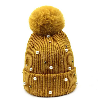 Pearl Inlay μονόχρωμο Χειμερινό πρεσάρισμα Keep Warm Καπέλο Pompom Aldult Pompom Elasticity Ανδρικό καπέλο Beanie Γυναικείο Καπέλο σκι