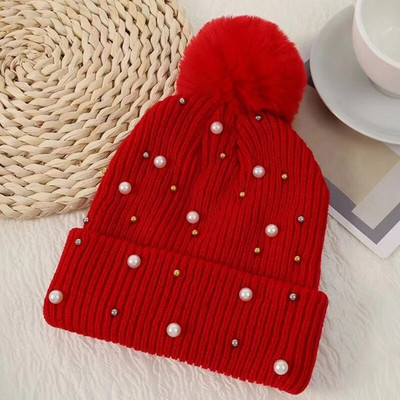 Pērļu ielaidums vienkrāsains Ziemas gofrēšana Saglabā siltumu Pompom Cepure Aldult Pompom Elastība Vīrieši Beanie Cepure Sieviešu slēpošanas cepure