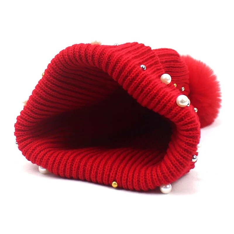 Pērļu ielaidums vienkrāsains Ziemas gofrēšana Saglabā siltumu Pompom Cepure Aldult Pompom Elastība Vīrieši Beanie Cepure Sieviešu slēpošanas cepure