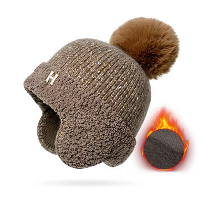 Plīša ausu aizsardzības cepure sievietēm ziemā Krievijā, āra bieza, vēja necaurlaidīga silta trikotāžas cepure Modes aukstumizturīga Benines cepure