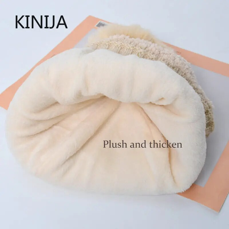 Plīša ausu aizsardzības cepure sievietēm ziemā Krievijā, āra bieza, vēja necaurlaidīga silta trikotāžas cepure Modes aukstumizturīga Benines cepure