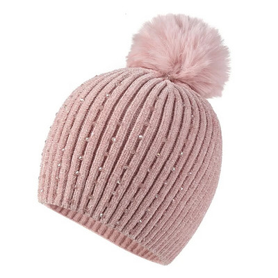 Sieviešu ziemas modes cepure, 2021. g., Cepures Bumbiņas Cepures Pērles Rhinestones Trikotāžas Vilnas Beanie Ikdienas āra, Siltas Sieviešu Skullies Cepures