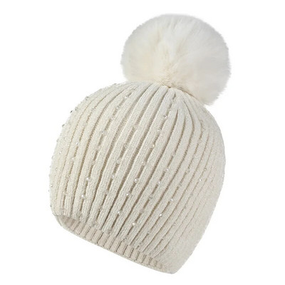 Sieviešu ziemas modes cepure, 2021. g., Cepures Bumbiņas Cepures Pērles Rhinestones Trikotāžas Vilnas Beanie Ikdienas āra, Siltas Sieviešu Skullies Cepures