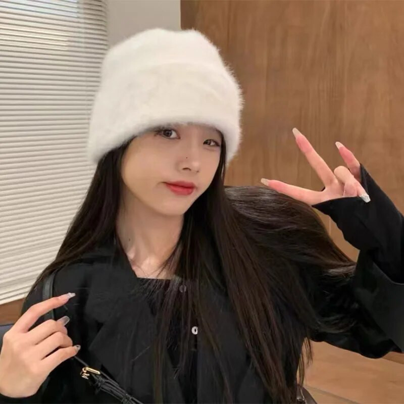 2022. aasta uus mood Küüliku karusnahast Beanies Pehme Soe kohev Erksavärviline siidist talvemüts naistele Müts Skullies Beanies Kapoti müts