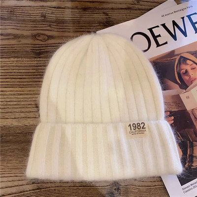 Jauna dāmu ziemas trikotāžas cepure Angoras truša kažokādas ausu beanie cepure sievietēm.