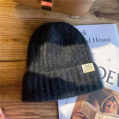 Jauna dāmu ziemas trikotāžas cepure Angoras truša kažokādas ausu beanie cepure sievietēm.