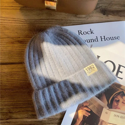Jauna dāmu ziemas trikotāžas cepure Angoras truša kažokādas ausu beanie cepure sievietēm.