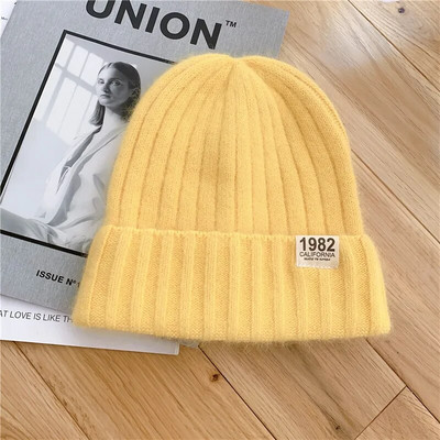 Jauna dāmu ziemas trikotāžas cepure Angoras truša kažokādas ausu beanie cepure sievietēm.