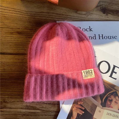 Jauna dāmu ziemas trikotāžas cepure Angoras truša kažokādas ausu beanie cepure sievietēm.