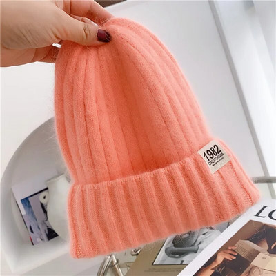 Jauna dāmu ziemas trikotāžas cepure Angoras truša kažokādas ausu beanie cepure sievietēm.