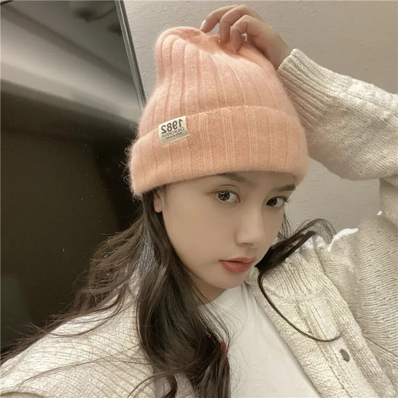 Jauna dāmu ziemas trikotāžas cepure Angoras truša kažokādas ausu beanie cepure sievietēm.