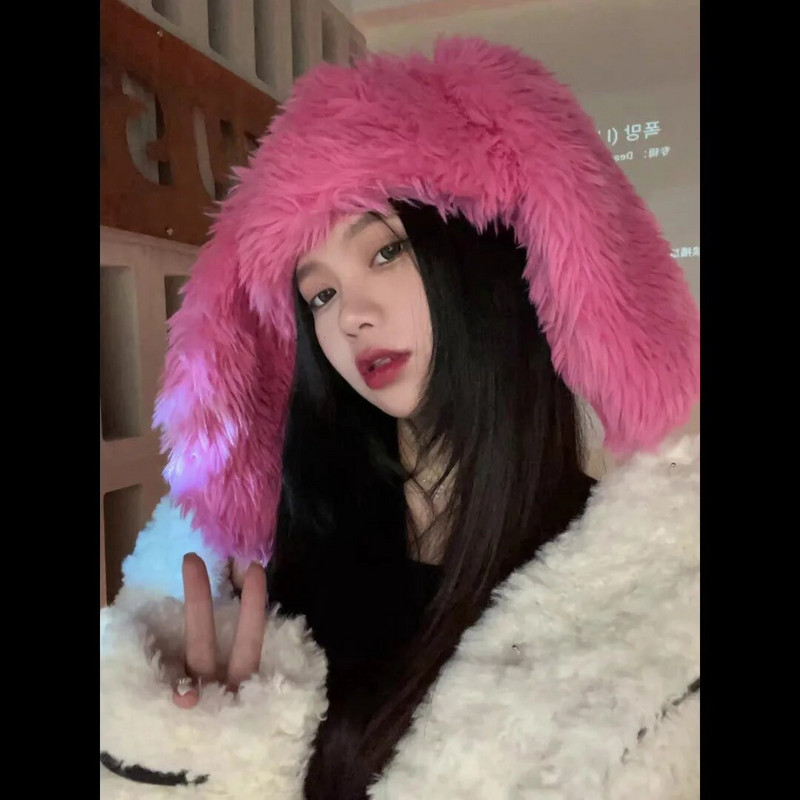 Y2k Trušu ausis Plīša cepures Jauki Meiteņu Ziemas Beanie Pulovers Cepures Sieviešu Lolita Biezinātas Siltas Smieklīgas ballītes Fleece Cepures