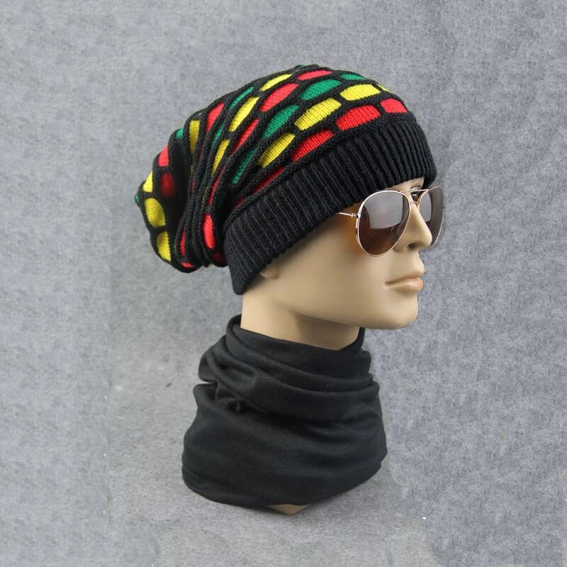 Vīriešu un sieviešu ziemas adīta cepure Bieza varavīksnes krāsas lakats Sieviešu silta Skullies Beanies dzīvžoga cepure Pāļu cepure ārā