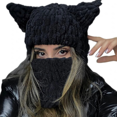 1Gb Trikotāžas Cepure Sieviešu Silta Ziemas Vilnas Cepure Jauka Cosplay Kostīma Cepure pusaudžiem Pieaugušajiem Universāla izmēra Sieviešu galvassega