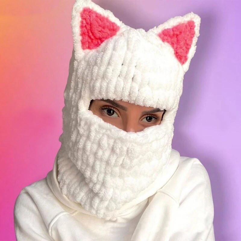 1Gb Trikotāžas Cepure Sieviešu Silta Ziemas Vilnas Cepure Jauka Cosplay Kostīma Cepure pusaudžiem Pieaugušajiem Universāla izmēra Sieviešu galvassega