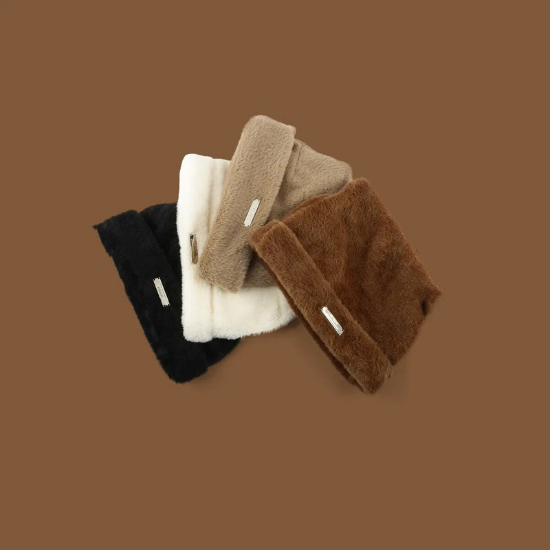 Koreja Jauki Kaķa Ausis Adīta Cepurīte Rudens un Ziemas Silta Imitācija Ūdele Matu Pulovers Cepures Sievietēm Zelta standarta Japāņu pupiņas