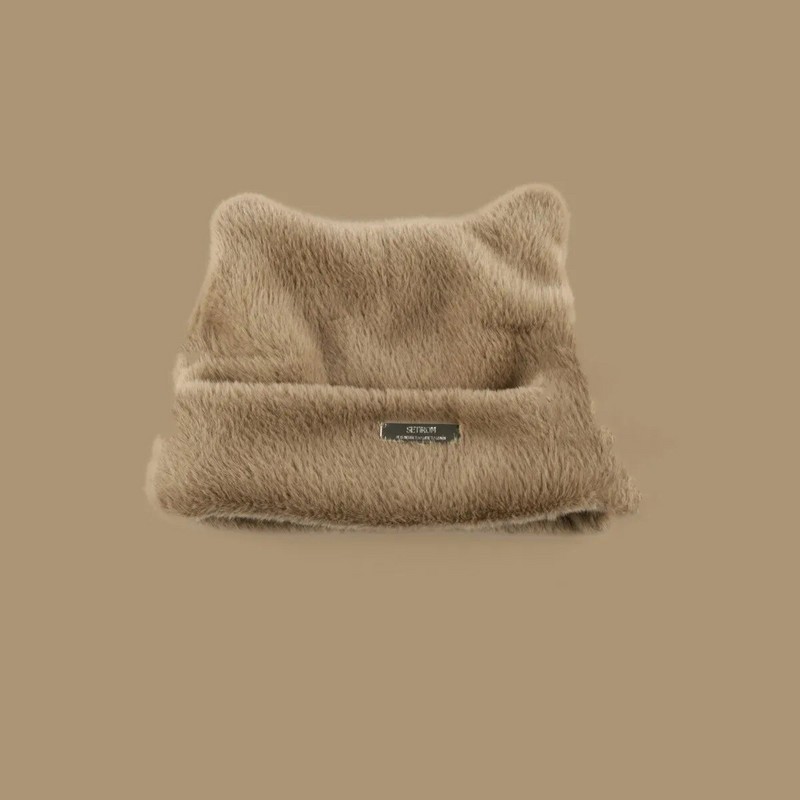 Koreja Jauki Kaķa Ausis Adīta Cepurīte Rudens un Ziemas Silta Imitācija Ūdele Matu Pulovers Cepures Sievietēm Zelta standarta Japāņu pupiņas