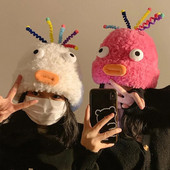 Plīša, smieklīgas, mazas briesmoņu cepures sievietēm, ziema, jauka, silta vilna, multfilma, acis, cepures Sthudent korejiešu trikotāžas mīksta pupiņa, bērns ārā