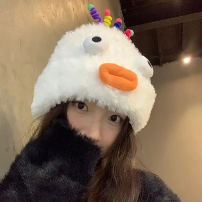 Plīša, smieklīgas, mazas briesmoņu cepures sievietēm, ziema, jauka, silta vilna, multfilma, acis, cepures Sthudent korejiešu trikotāžas mīksta pupiņa, bērns ārā