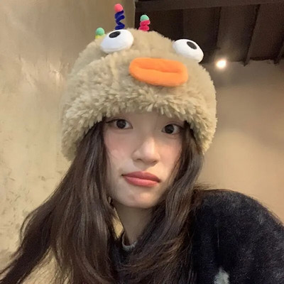 Plīša, smieklīgas, mazas briesmoņu cepures sievietēm, ziema, jauka, silta vilna, multfilma, acis, cepures Sthudent korejiešu trikotāžas mīksta pupiņa, bērns ārā