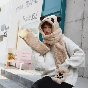 Modes Panda Beanies Cepures ziemas silta cepure Ikdienas plīša cepure Šalle cimdi komplekts Ikdienas mākslīgās kažokādas sieviešu cepures