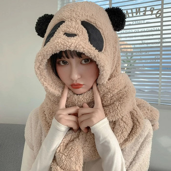 Fashion Panda Beanies Καπέλα Χειμωνιάτικο ζεστό καπέλο Casual βελούδινο καπέλο κασκόλ γάντια σετ casual faux fur γυναικεία καπέλα