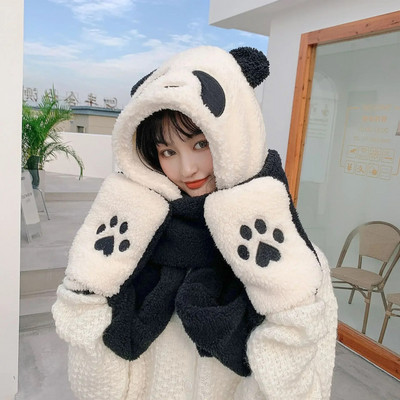 Fashion Panda Beanies Șapci Căciulă caldă de iarnă Căciulă de pluș ocazională Eșarfă Set mănuși Ocazional Șapci de blană artificială pentru femei