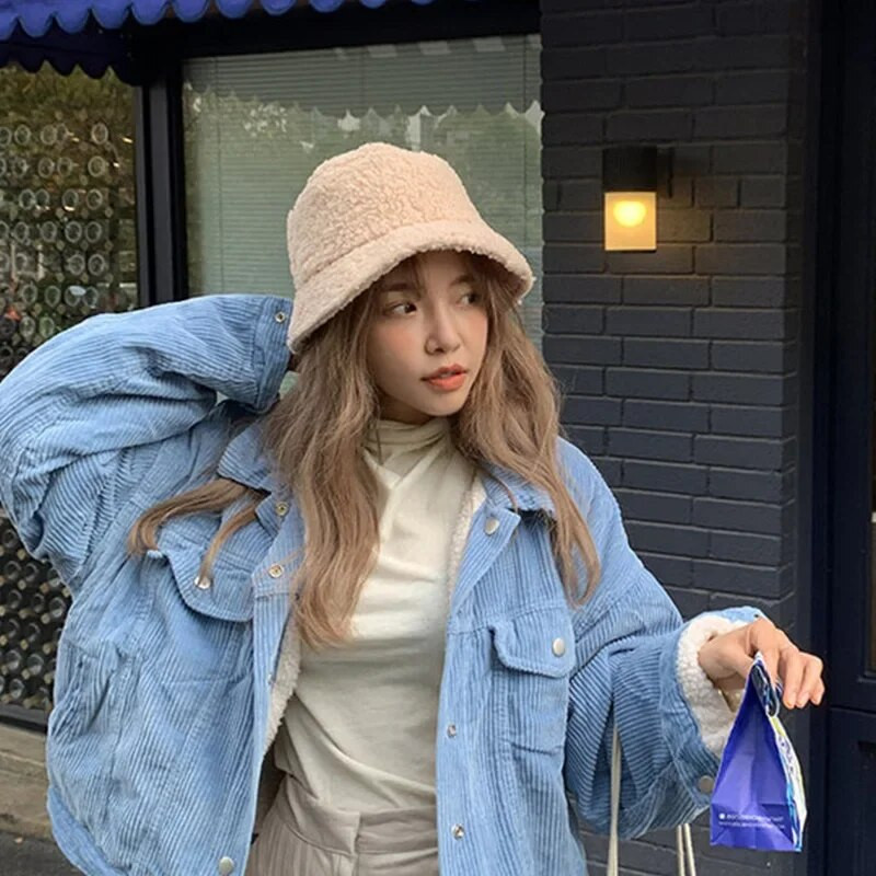 Sieviešu cepure, cieta mākslīgā kažokāda, silta sieviešu cepure Mākslīgās kažokādas ziemas kausa cepure sievietēm āra sauļošanās saules aizsargcepure Panama dāmu cepure