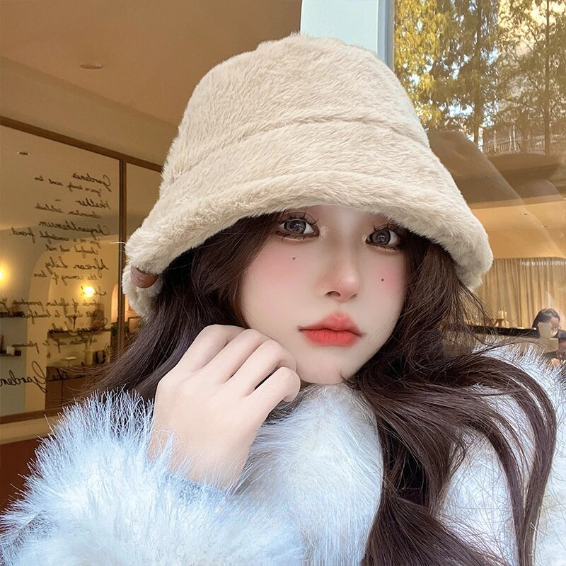 Ziemas kausa cepure Sieviešu āra bieza silta Panamas vāciņš Solid Leopard Mīkstas mākslīgās kažokādas Sieviešu meiteņu zvejnieku kausa cepures