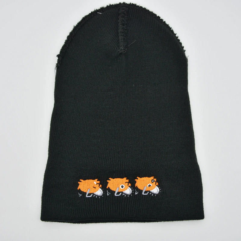 Căciulițe tricotate cu broderie cu drujba Pochita Pălării bărbați, femei, solide, iarnă, călzătoare, pălării de schi, șapcă elastică moale, șapcă de sport.