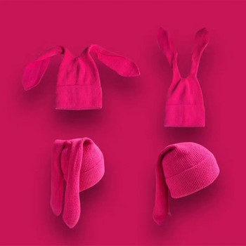 2023 χαριτωμένα αυτιά κουνελιού Beanies Μαλακό ζεστό χνουδωτό χειμωνιάτικο καπέλο για γυναίκες Πλεκτό καπέλο Skullies Beanies Γυναικείο καπό μονόχρωμο