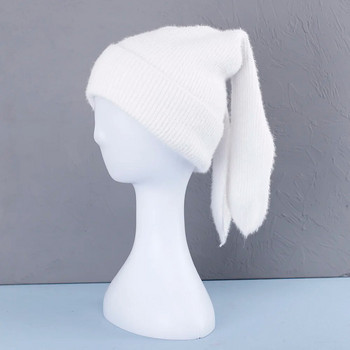 2023 χαριτωμένα αυτιά κουνελιού Beanies Μαλακό ζεστό χνουδωτό χειμωνιάτικο καπέλο για γυναίκες Πλεκτό καπέλο Skullies Beanies Γυναικείο καπό μονόχρωμο
